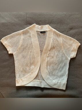 Jessica Cream Open-Weave Short Sleeve Cardigan